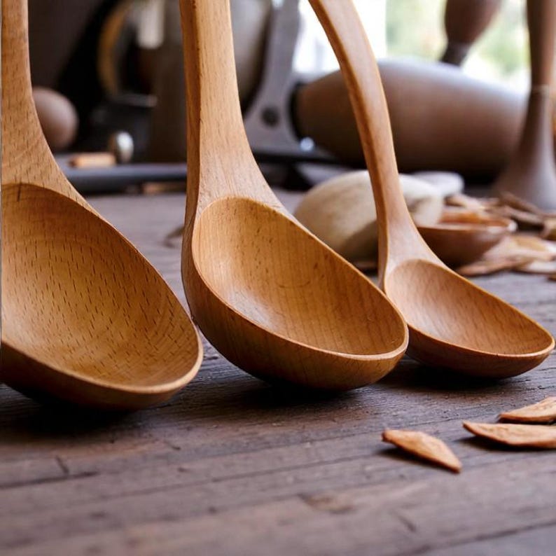 Handcrafted Beech Wood Ladle – Natural Wooden Soup Spoon (3 Sizes)
