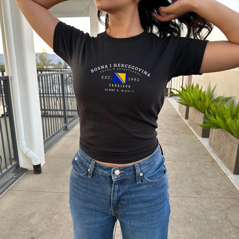Bosnia Baby Tee, Bosna i Hercegovina Y2K Crop Top, Vintage Flag Shirt, Sarajevo Aesthetic Tee, Balkan Pride T-Shirt for Women