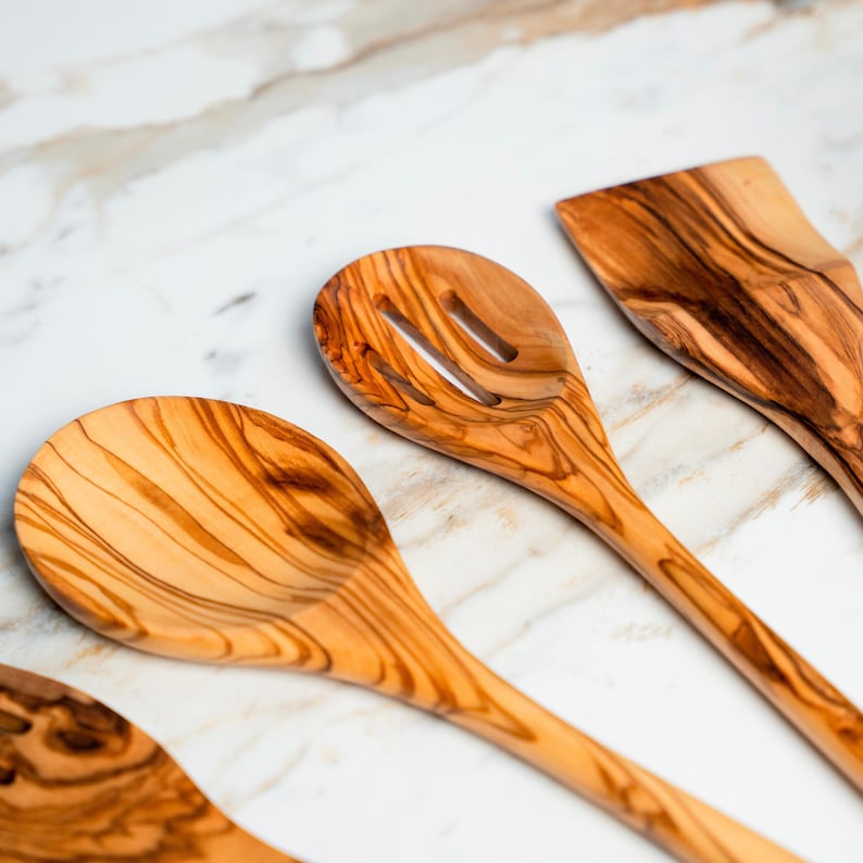 Artisan Olive Wood Kitchen Utensil Set: 6-Piece Mediterranean Cooking Spoons
