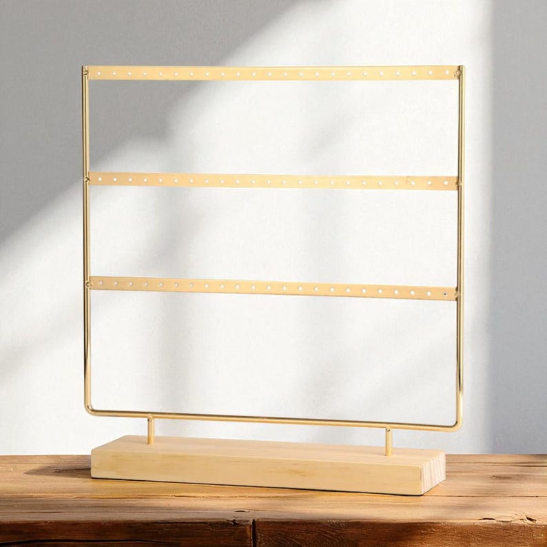 Wooden Jewelry Stand Organizer: Gold Earring Display Holder
