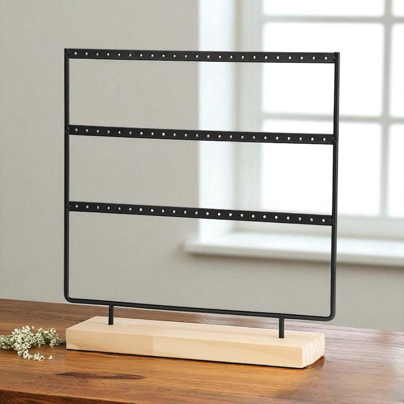 Wooden Jewelry Stand Organizer: Gold Earring Display Holder
