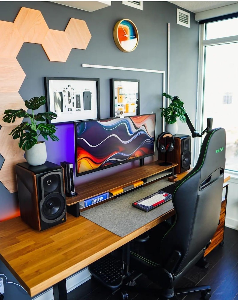 Deskvue 58", 46", 42", 36" DeskShelf | FULL LENGTH Undershelf | Dual Wooden Monitor Stand | Office Desk | Laptop Riser | All Inclusive Price
