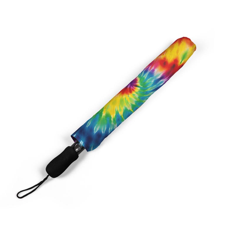 Psychedelic Tie-Dye Umbrella: Rainbow Spiral Design, Windproof