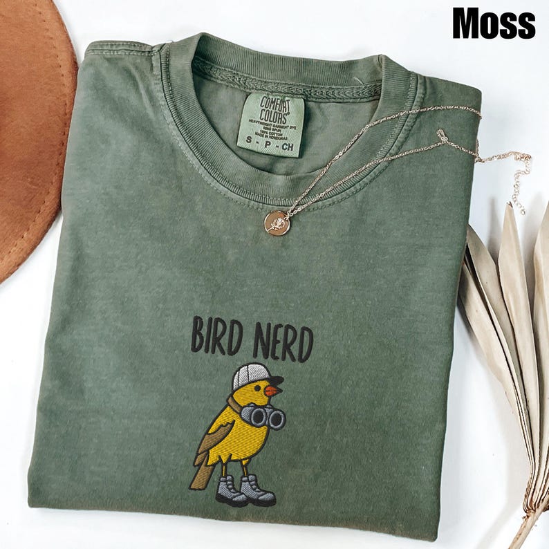 Embroidered Bird Nerd Comfort Colors&reg; T-Shirt, Funny Bird Watcher Shirt, Bird Lover Gift Tee, Twitcher Nature Shirt, Backyard Bird Tee