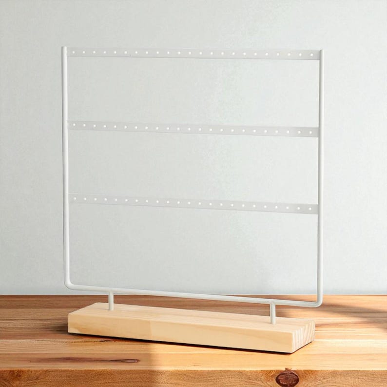 Wooden Jewelry Stand Organizer: Gold Earring Display Holder
