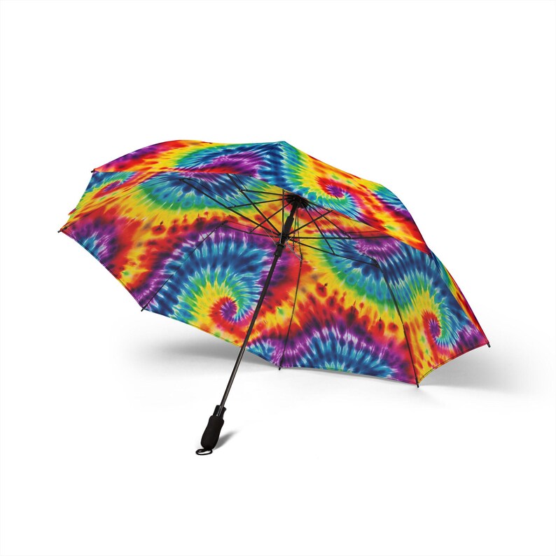 Psychedelic Tie-Dye Umbrella: Rainbow Spiral Design, Windproof
