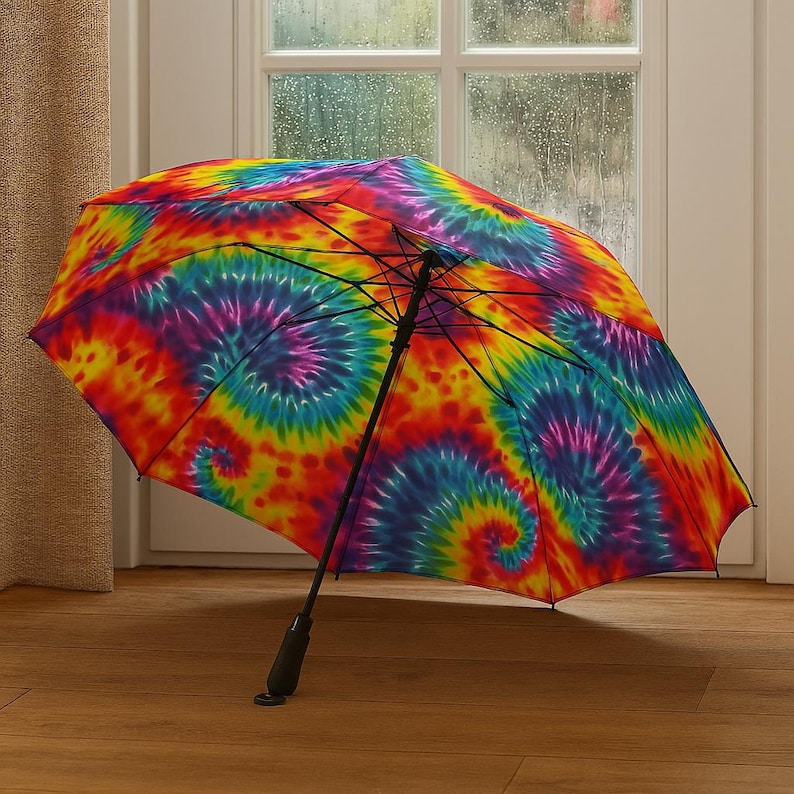 Psychedelic Tie-Dye Umbrella: Rainbow Spiral Design, Windproof