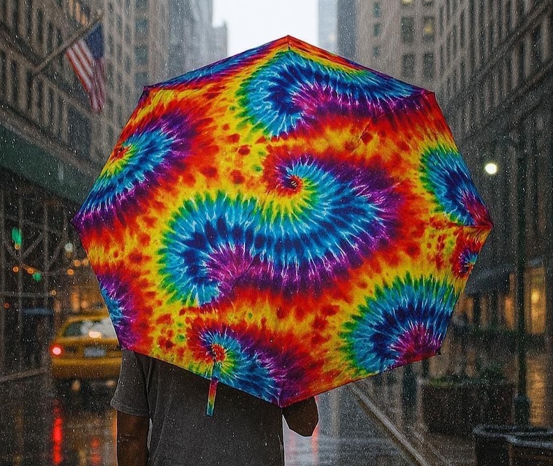 Psychedelic Tie-Dye Umbrella: Rainbow Spiral Design, Windproof