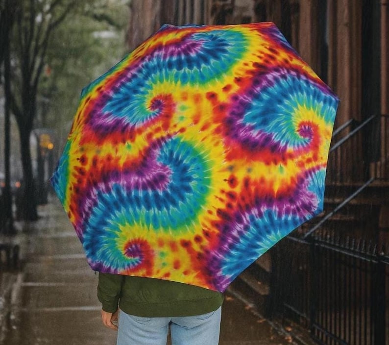 Psychedelic Tie-Dye Umbrella: Rainbow Spiral Design, Windproof