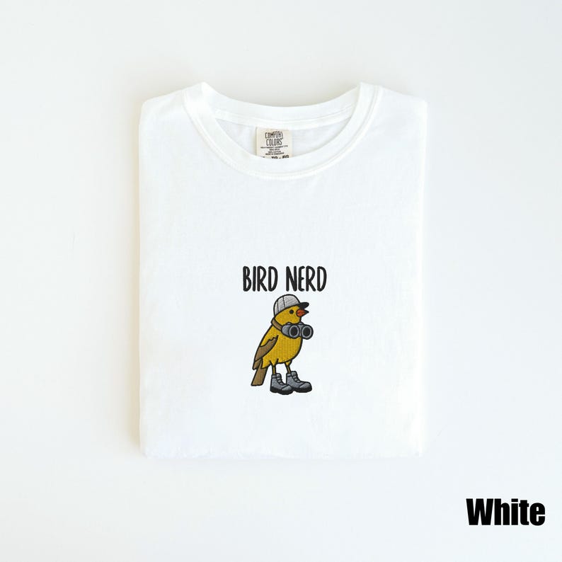 Embroidered Bird Nerd Comfort Colors&reg; T-Shirt, Funny Bird Watcher Shirt, Bird Lover Gift Tee, Twitcher Nature Shirt, Backyard Bird Tee