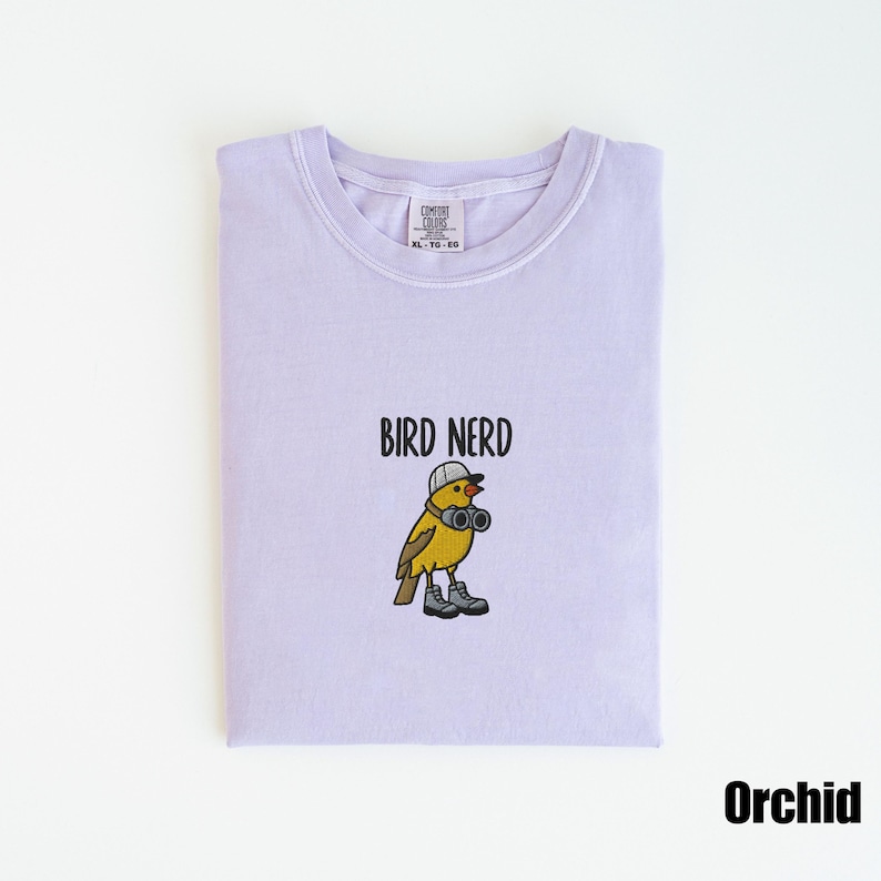 Embroidered Bird Nerd Comfort Colors&reg; T-Shirt, Funny Bird Watcher Shirt, Bird Lover Gift Tee, Twitcher Nature Shirt, Backyard Bird Tee