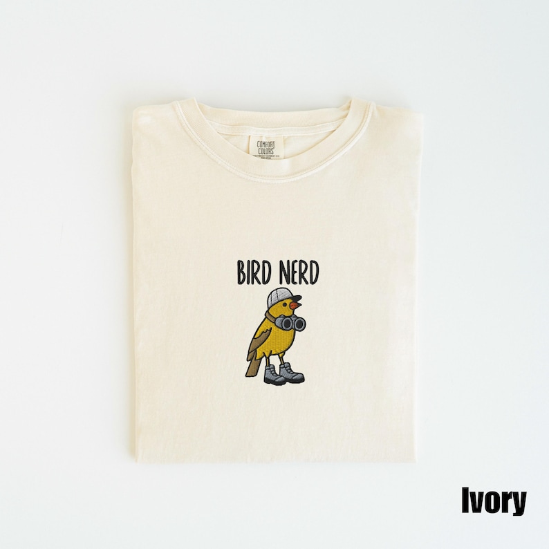 Embroidered Bird Nerd Comfort Colors&reg; T-Shirt, Funny Bird Watcher Shirt, Bird Lover Gift Tee, Twitcher Nature Shirt, Backyard Bird Tee