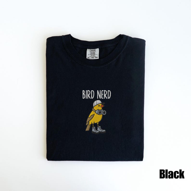Embroidered Bird Nerd Comfort Colors&reg; T-Shirt, Funny Bird Watcher Shirt, Bird Lover Gift Tee, Twitcher Nature Shirt, Backyard Bird Tee