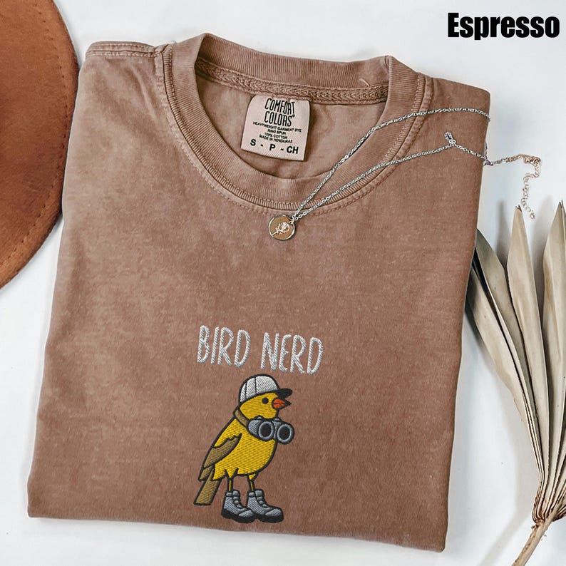 Embroidered Bird Nerd Comfort Colors&reg; T-Shirt, Funny Bird Watcher Shirt, Bird Lover Gift Tee, Twitcher Nature Shirt, Backyard Bird Tee