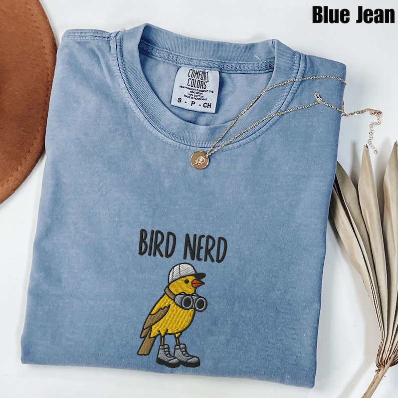 Embroidered Bird Nerd Comfort Colors&reg; T-Shirt, Funny Bird Watcher Shirt, Bird Lover Gift Tee, Twitcher Nature Shirt, Backyard Bird Tee