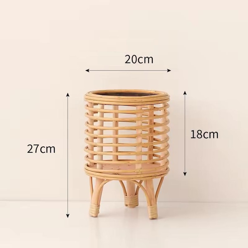 Handwoven Boho Rattan Plant Basket – Eco-Friendly Natural Bamboo Planter & Stand Basket for Plants, Home Decor, Housewarming Gift
