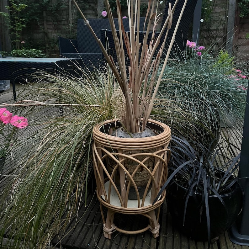 Handwoven Boho Rattan Plant Basket – Eco-Friendly Natural Bamboo Planter & Stand Basket for Plants, Home Decor, Housewarming Gift
