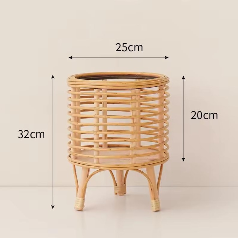 Handwoven Boho Rattan Plant Basket – Eco-Friendly Natural Bamboo Planter & Stand Basket for Plants, Home Decor, Housewarming Gift
