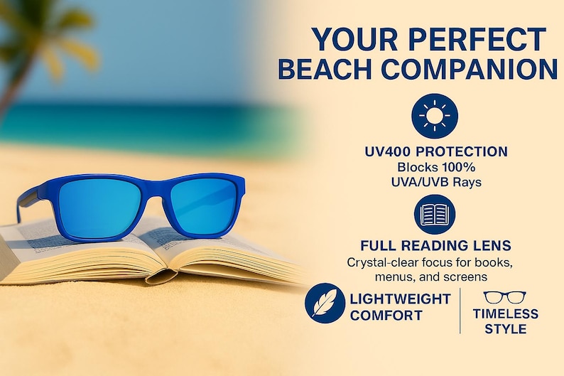 Reading Sunglasses with Full Reader Lens (No Bifocal) - 3 Pair of Lightweight UV400 Sun Readers, Unisex Wrap Frame