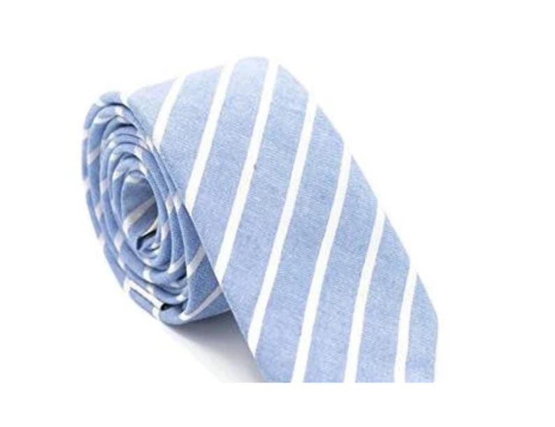Color Stripe Cotton Necktie (Sky Blue)