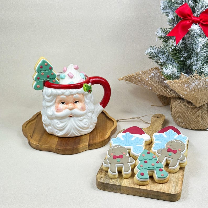 Christmas Hot Chocolate Topper Set – Cookies for the Cup Rim Cookie Cutter + Embosser Stamp
