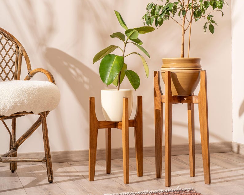 Indoor Plant Stand in Wood Mid Century Modern Style, Handmade Solid Hardwood Home Decor
Analyze listing