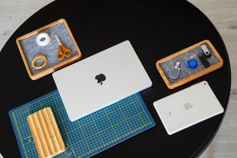 Wooden Catch All Tray | Desk Storage for Office Organization | Custom Desk Organizer | Valet Tray for Home Office | Wood Desk Accessories
