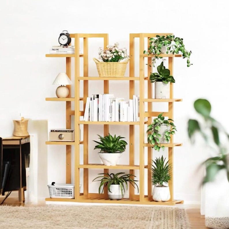 Bamboo Plant Shelf 9-Tier &ndash; Vertical Wooden Plant Stand, Space-Saving Flower Pot Display for Home, Balcony & Garden