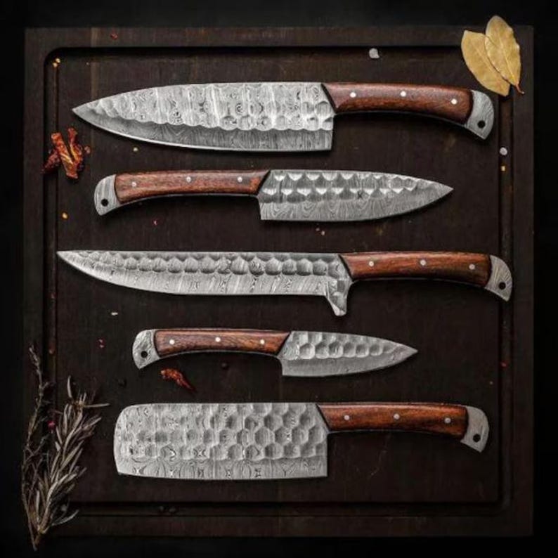 Handmade Damascus Steel Chef Tool Set | Artisan Kitchen Set | Professional Cooking Gift for Home & Restaurant
