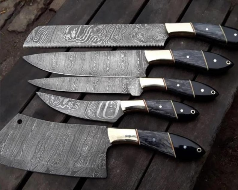 Handmade Damascus Steel Chef Tool Set | Artisan Kitchen Set | Professional Cooking Gift for Home & Restaurant

