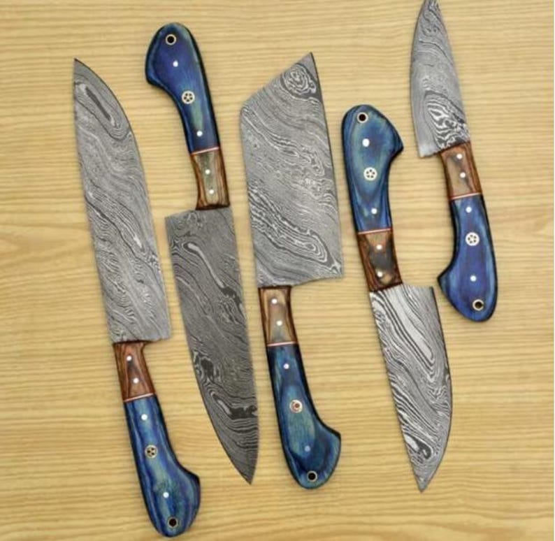 Handmade Damascus Steel Chef Tool Set | Artisan Kitchen Set | Professional Cooking Gift for Home & Restaurant
