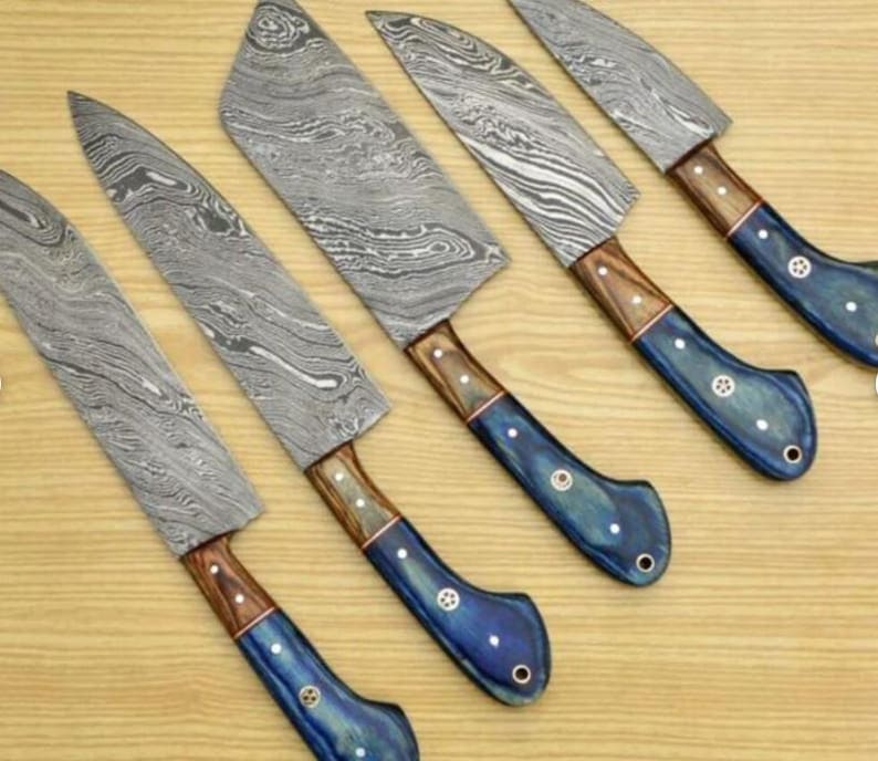 Handmade Damascus Steel Chef Tool Set | Artisan Kitchen Set | Professional Cooking Gift for Home & Restaurant
