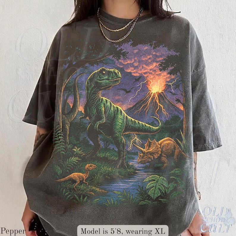 Vintage Jurassic Dinosaur 90s Graphic T-Shirt, Retro T-Rex & Triceratops Shirt, 90s Prehistoric Graphic Tee, Dino Top, Nostalgia Nature Gift