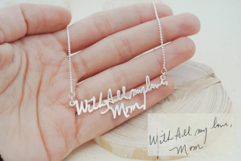 Memorial Signature Necklace • Personalized Handwriting Necklace • Keepsake Jewelry in Sterling Silver • Handwriting Jewelry • NH01