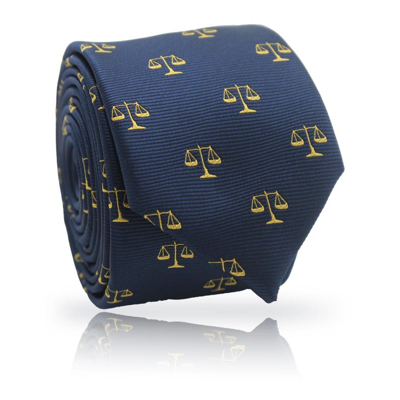 Golden Scales Justice Navy Blue Necktie: The Balance Statement Tie, Lawyer Suite Accessory