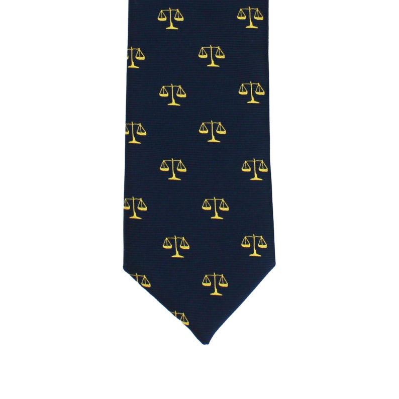Golden Scales Justice Navy Blue Necktie: The Balance Statement Tie, Lawyer Suite Accessory