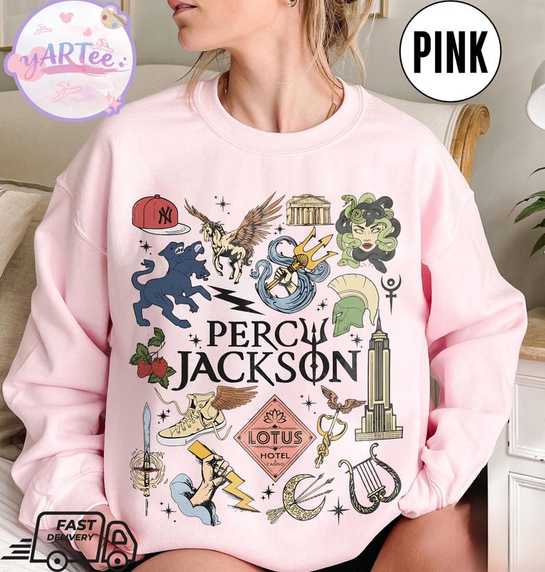 Percy Jackson Olympians Symbols Shirt, Lotus Hotel Medusa Tee, Camp Half Blood Shirt, Greek Mythology Demigods Tee, Bookish Reader Gift