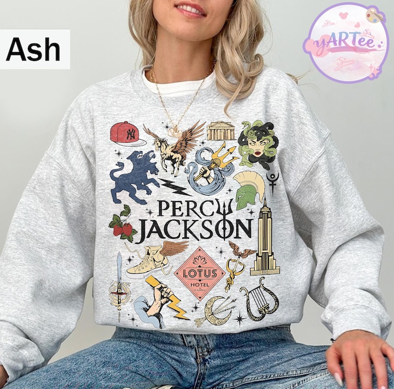 Percy Jackson Olympians Symbols Shirt, Lotus Hotel Medusa Tee, Camp Half Blood Shirt, Greek Mythology Demigods Tee, Bookish Reader Gift