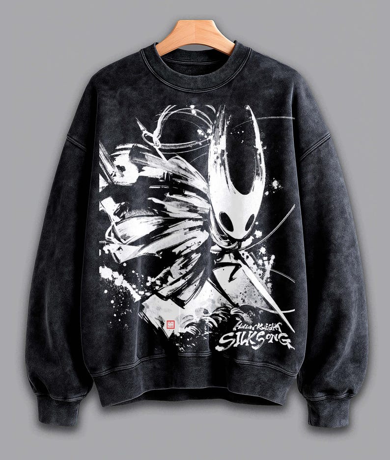 Bleached Art Hollow Knight Silksong Hoodie, Retro Acid Wash Gamer Sweatshirt, Silksong T Shirt, Hollow Knight Sweatshirt, Unisex Game Shirt.