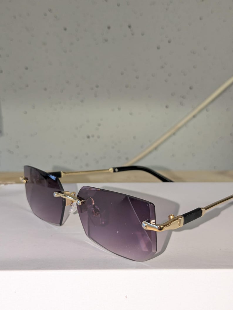 Unisex Dark Purple Polarized Sunglasses - UV Protection Rimless Shades, Luxury Rectangular Style
