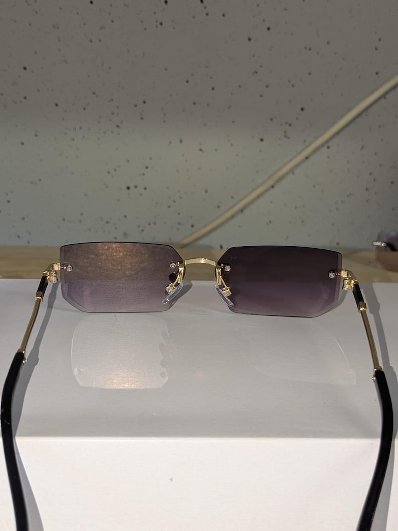 Unisex Dark Purple Polarized Sunglasses - UV Protection Rimless Shades, Luxury Rectangular Style