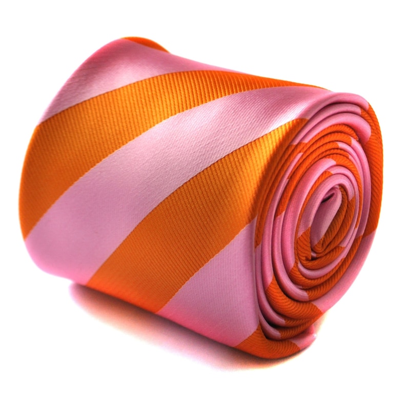 orange and pink barber striped tie by Frederick Thomas FT1841