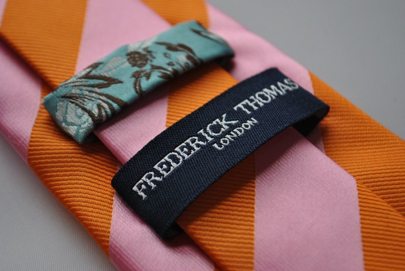 orange and pink barber striped tie by Frederick Thomas FT1841