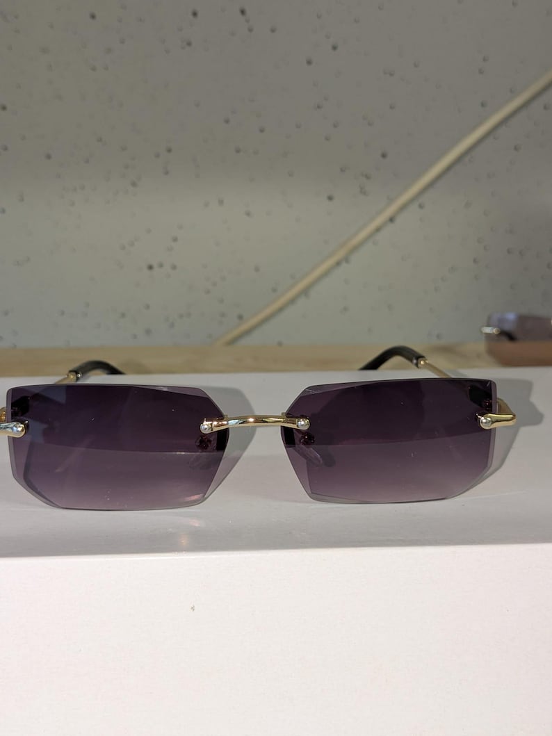 Unisex Dark Purple Polarized Sunglasses - UV Protection Rimless Shades, Luxury Rectangular Style