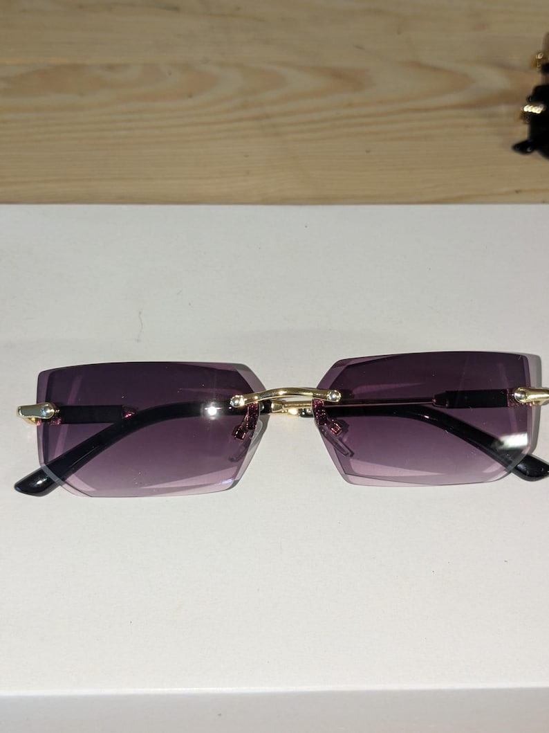 Unisex Dark Purple Polarized Sunglasses - UV Protection Rimless Shades, Luxury Rectangular Style