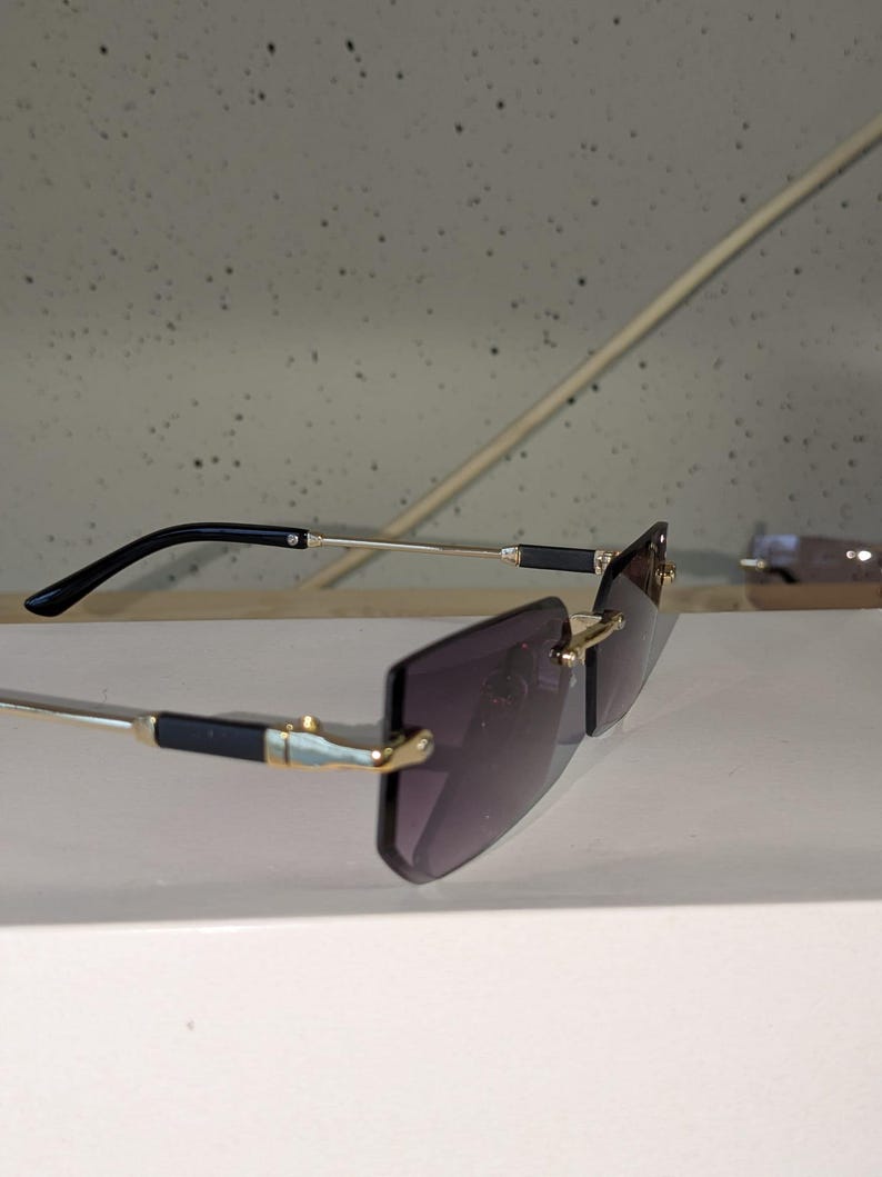 Unisex Dark Purple Polarized Sunglasses - UV Protection Rimless Shades, Luxury Rectangular Style