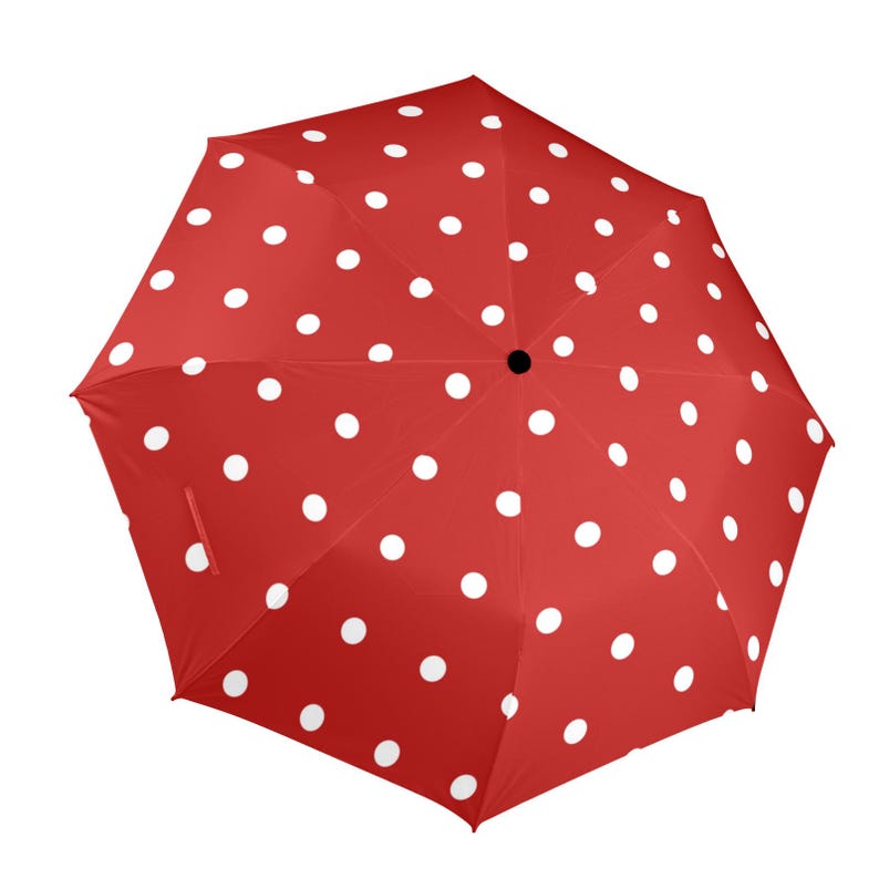 Red Polka Dot Umbrella, White Golf Semi-Automatic Sun Beach Rain Parasol Large Compact Travel Windproof Designer Luxury Folding