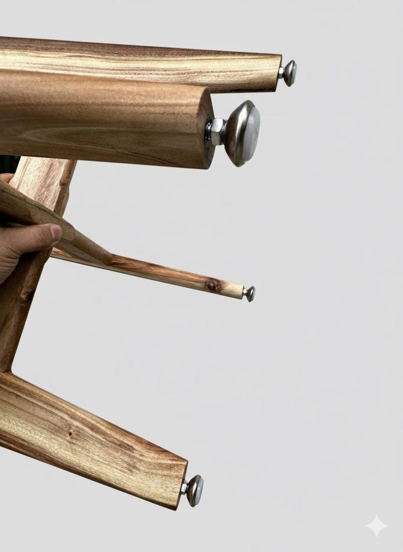 5 tier tassel free plant holder, mid century modern wooden plant stand with adjustable leveling feet.