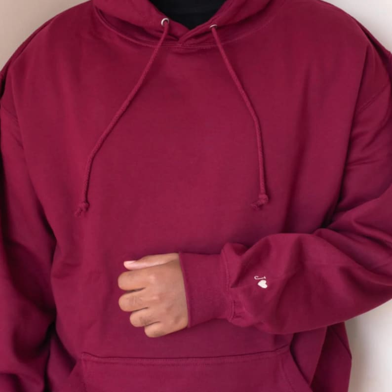 Custom Embroidery Initial Heart sleeve Hoodie, Personalized Valentines Sweatshirt, Embroidered Couples Outfit