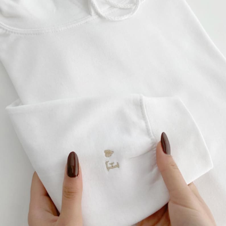 Custom Embroidery Initial Heart sleeve Hoodie, Personalized Valentines Sweatshirt, Embroidered Couples Outfit